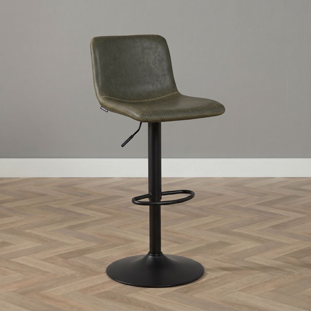 Industriële Barkruk Texas draaibaar eco-leer olijfgroen 60-76cm