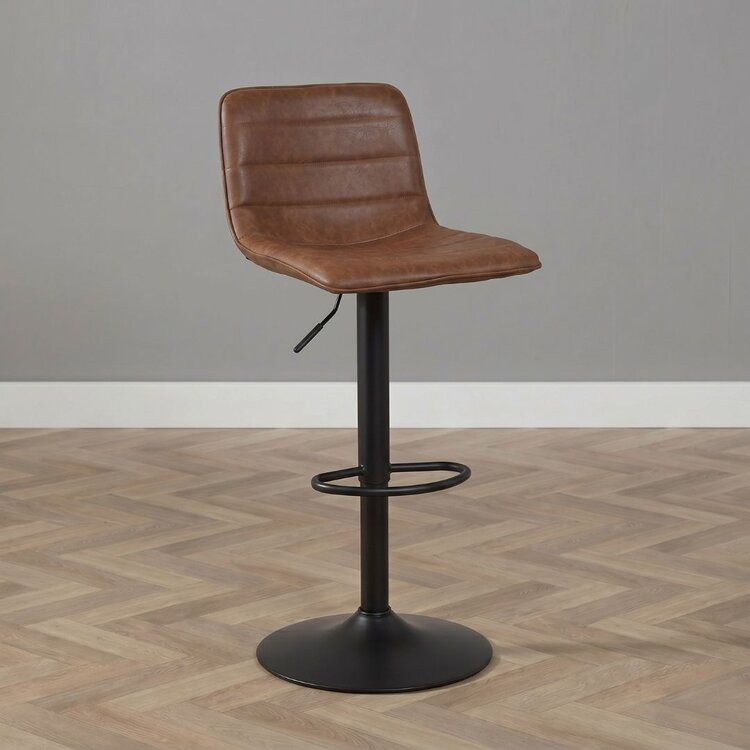Industriële barkruk Boston leer cognac 60-76 cm - draaibaar