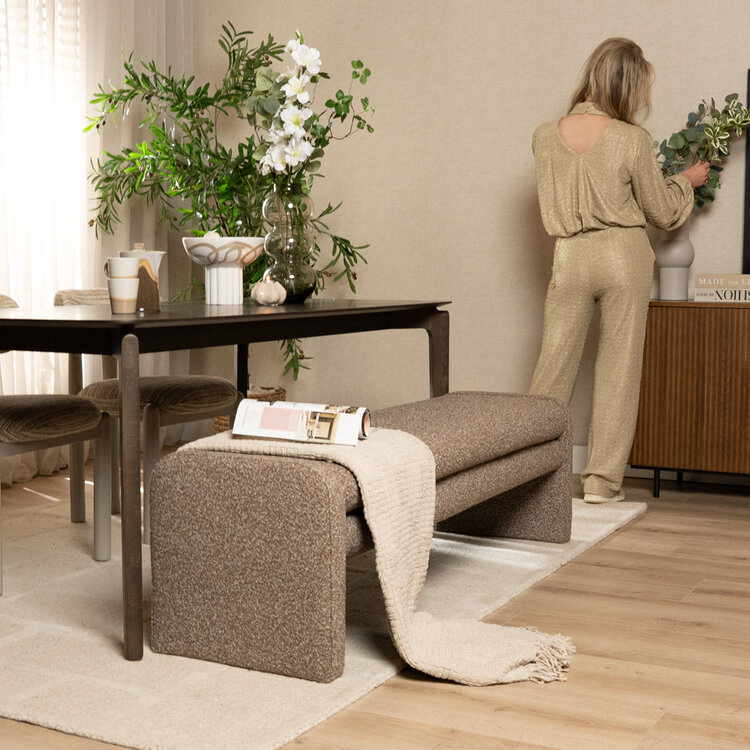 Eetkamerbank Neil bouclé bruin 160 cm