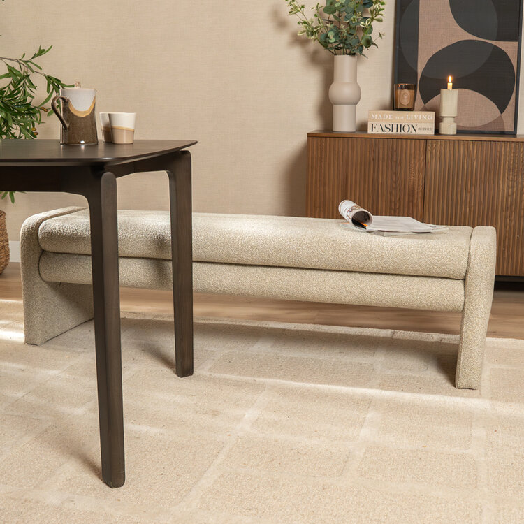 Eetkamerbank Neil bouclé taupe 160 cm