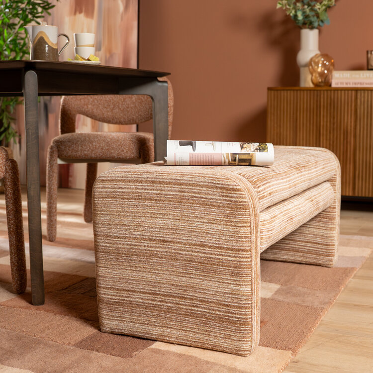 Eetkamerbank Ravi chenille beige/pink 100 cm
