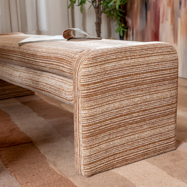 Eetkamerbank Ravi chenille beige/pink 160 cm
