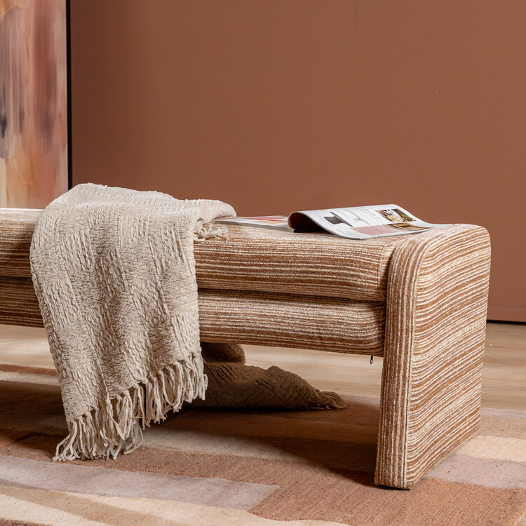 Eetkamerbank Ravi chenille beige/pink 160 cm