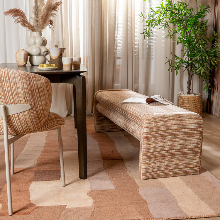 Eetkamerbank Ravi chenille beige/pink 160 cm