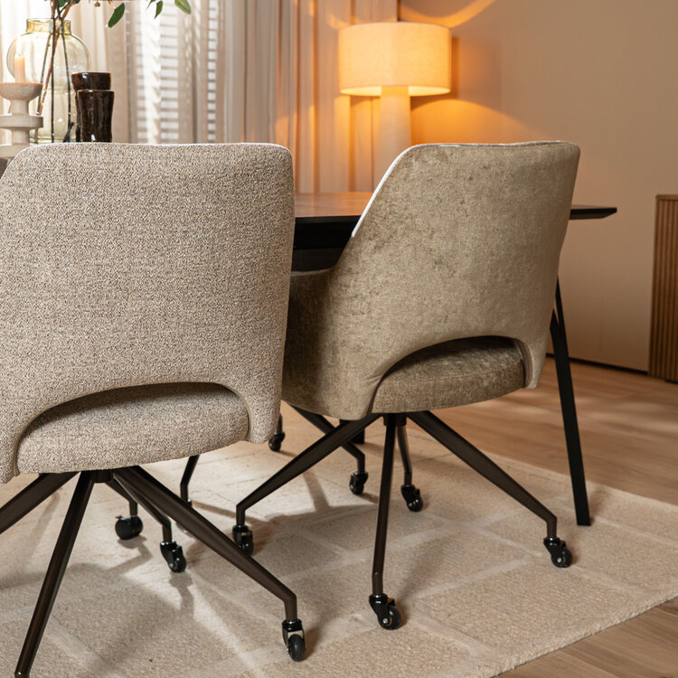 Eetkamerstoel met wieltjes Mexx velvet taupe