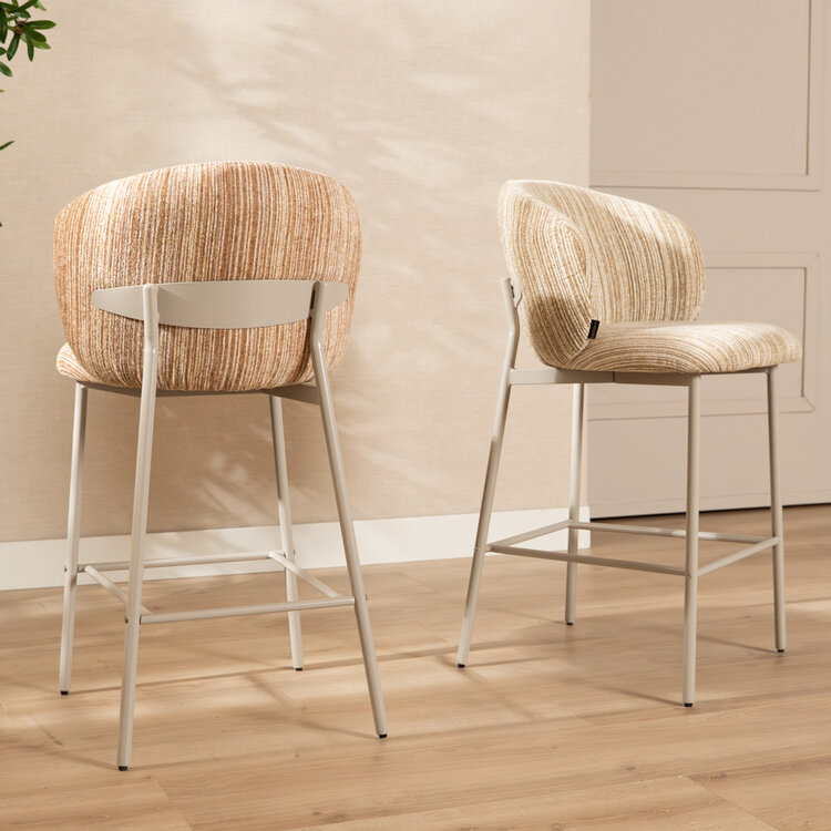 Barkruk Milo chenille beige/taupe 70 cm