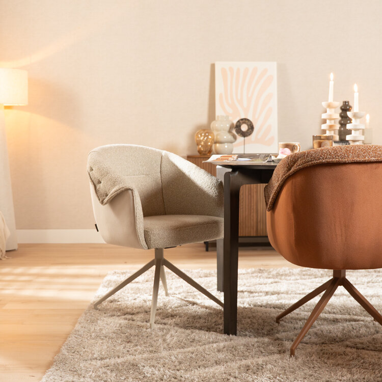 Eetkamerstoel Riley draaibaar bouclé taupe