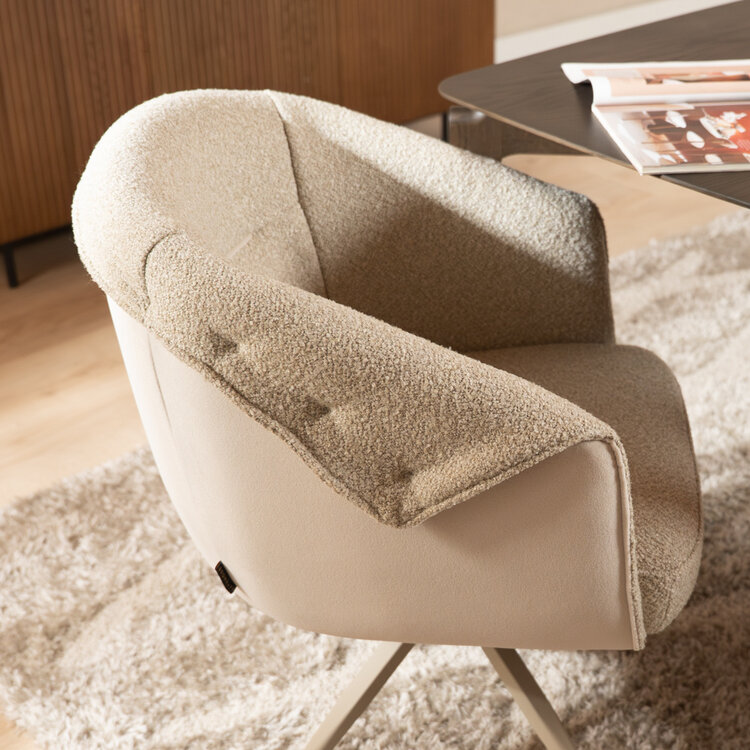 Eetkamerstoel Riley draaibaar bouclé taupe