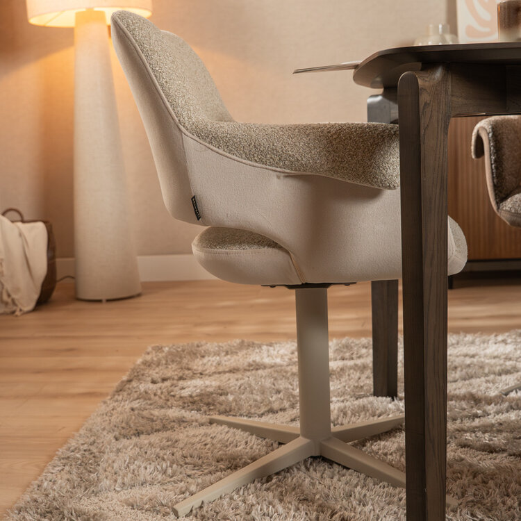 Eetkamerstoel Jules draaibaar bouclé taupe