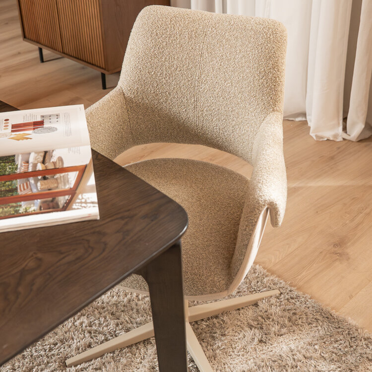 Eetkamerstoel Jules draaibaar bouclé taupe