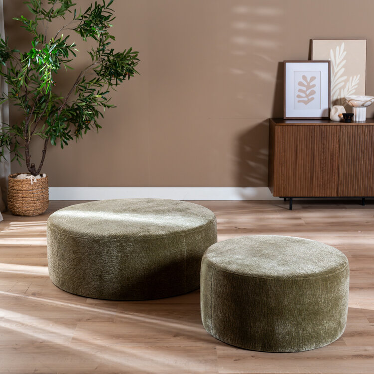 Poef Chloe rond chenille groen ø100 cm