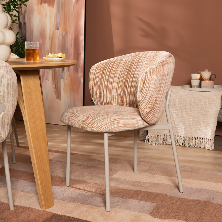 Eetkamerstoel Milo chenille beige/pink