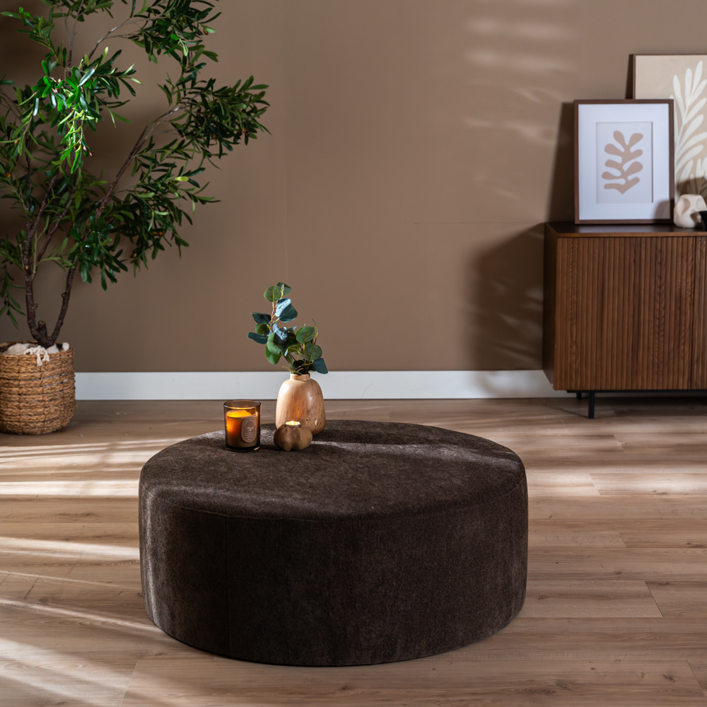 Poef Blair rond chenille bruin ø100 cm