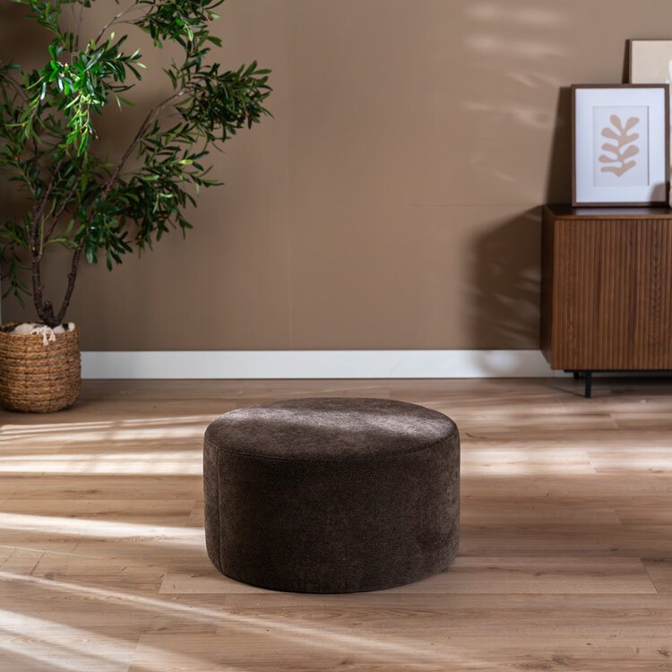 Poef Blair rond chenille bruin ø70 cm