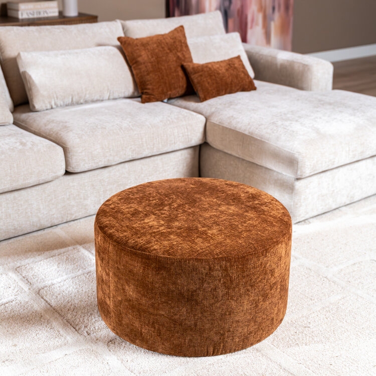 Poef Elle rond chenille koper ø70 cm