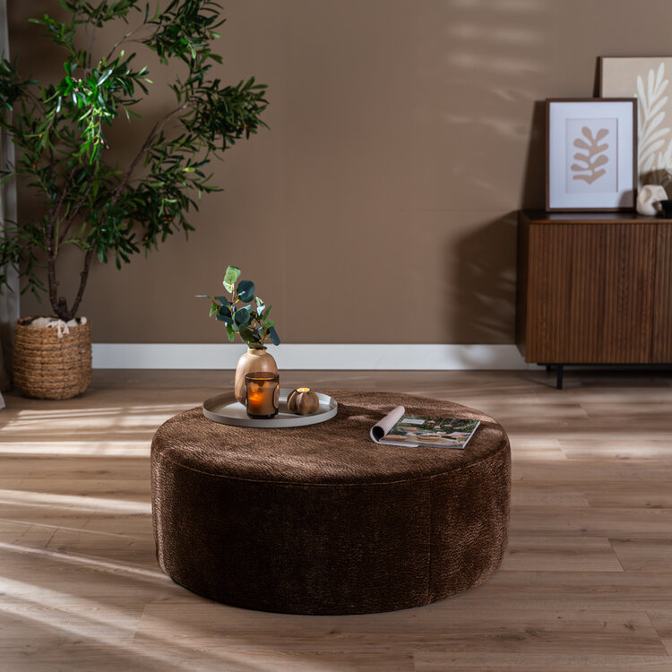 Poef Chloe rond chenille chocolate brown ø100 cm