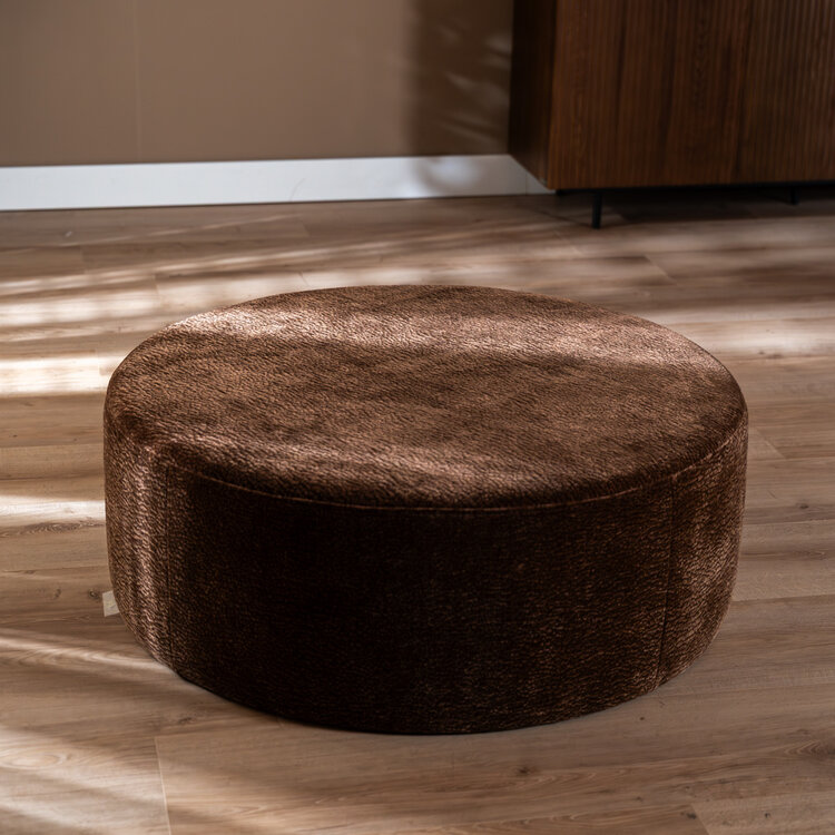 Poef Chloe rond chenille chocolate brown ø100 cm