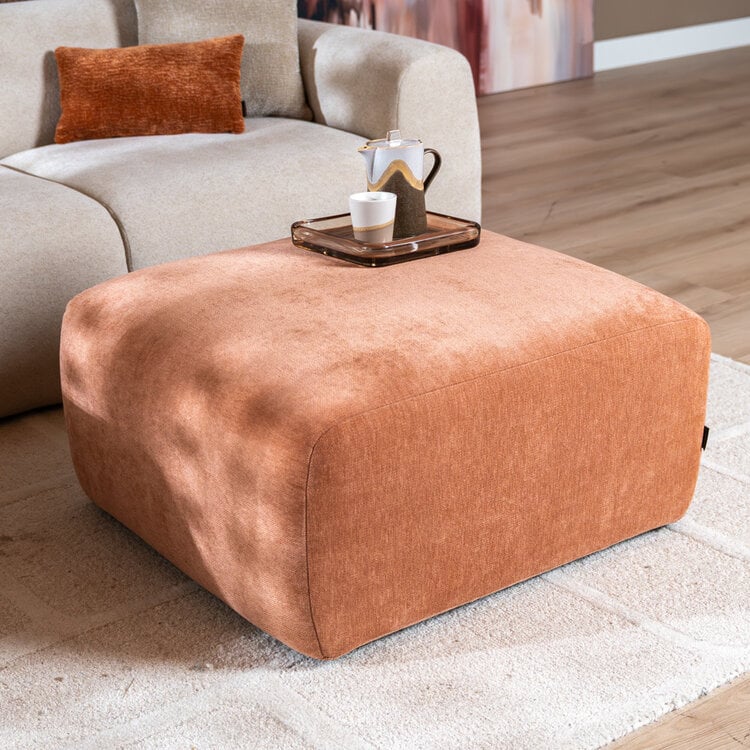 Hocker Maine gemêleerde stof terracotta