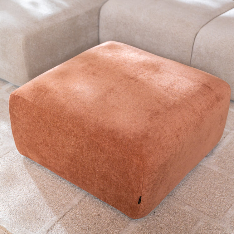 Hocker Maine gemêleerde stof terracotta