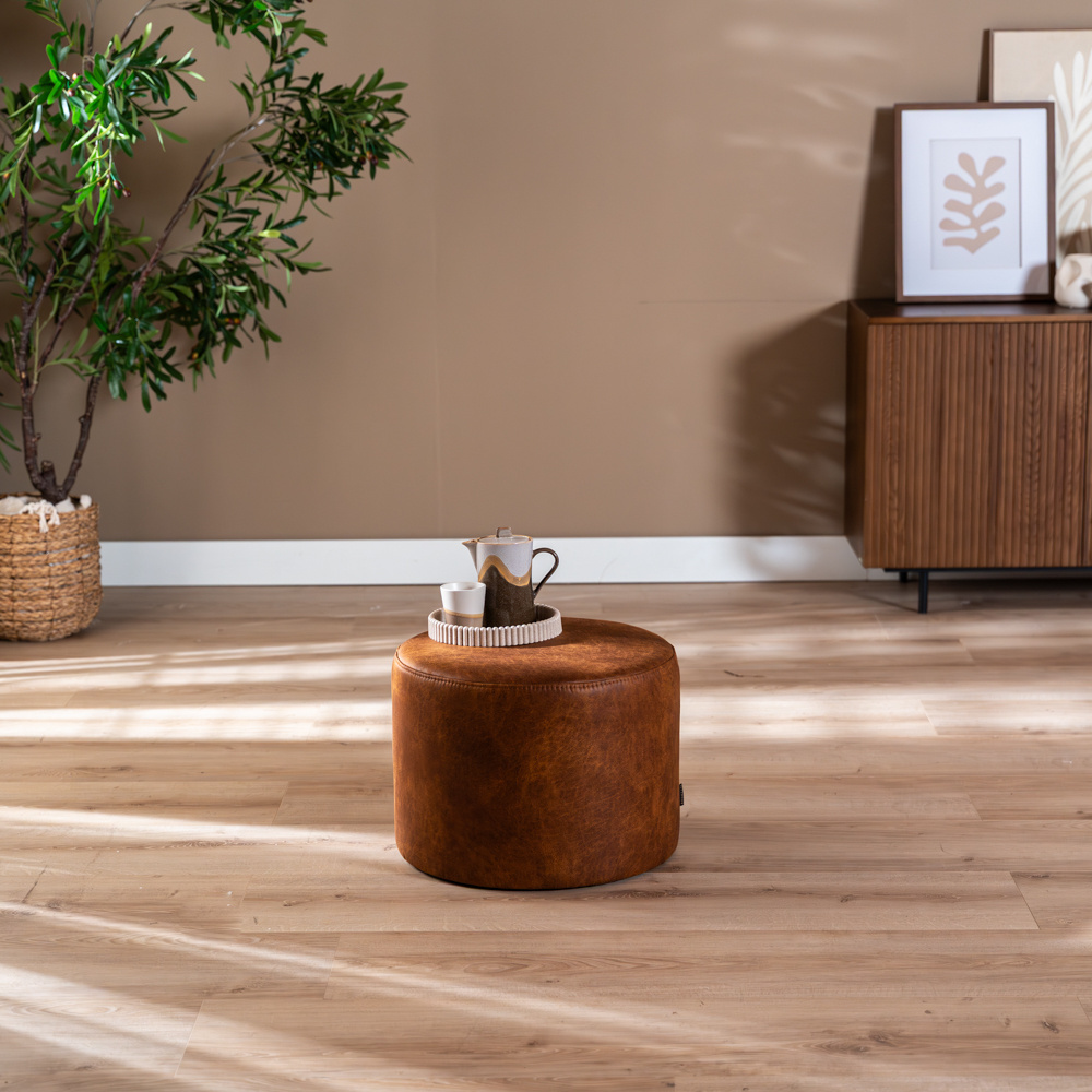 Eco-leren poef Kyla cognac