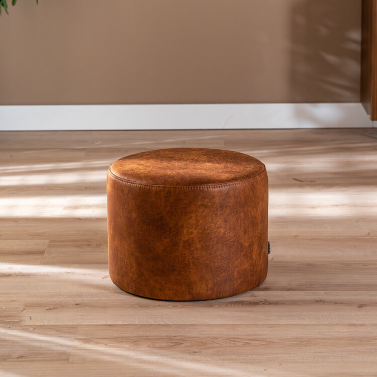 Eco-leren poef Kyla cognac