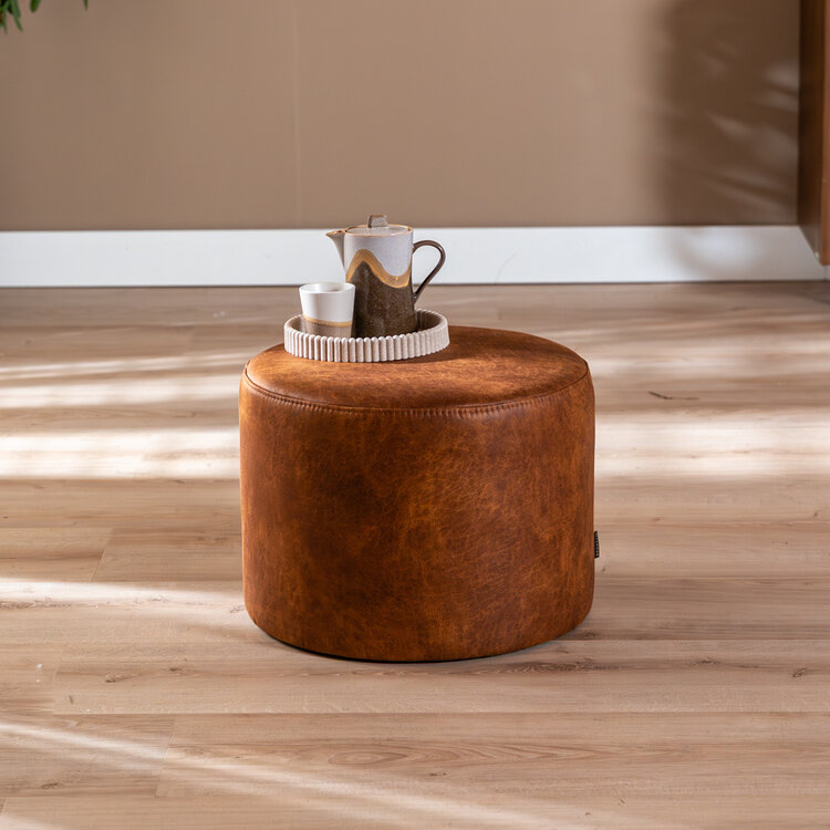 Eco-leren poef Kyla cognac
