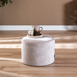 Poef Juna chenille stof wit/beige
