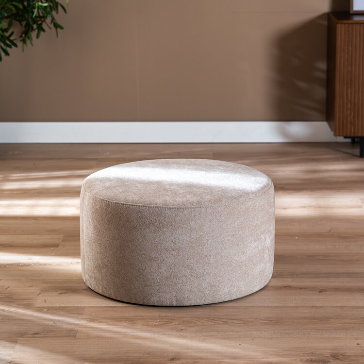 Poef Blair rond chenille beige ø70 cm