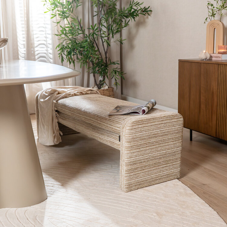 Eetkamerbank Ravi chenille beige/taupe 160 cm