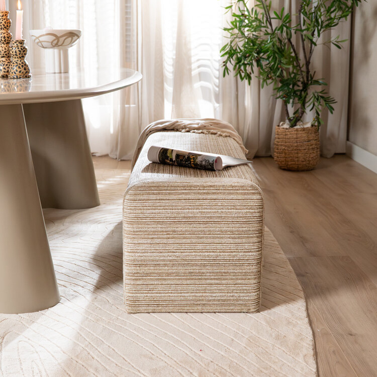 Eetkamerbank Ravi chenille beige/taupe 160 cm