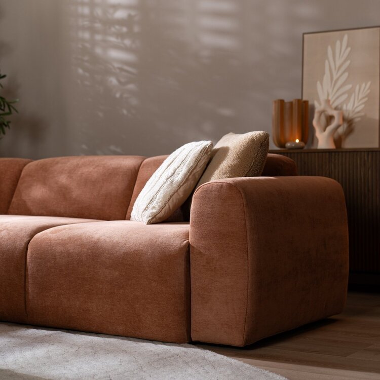 Hoekbank Maine XL gemêleerde stof terracotta links