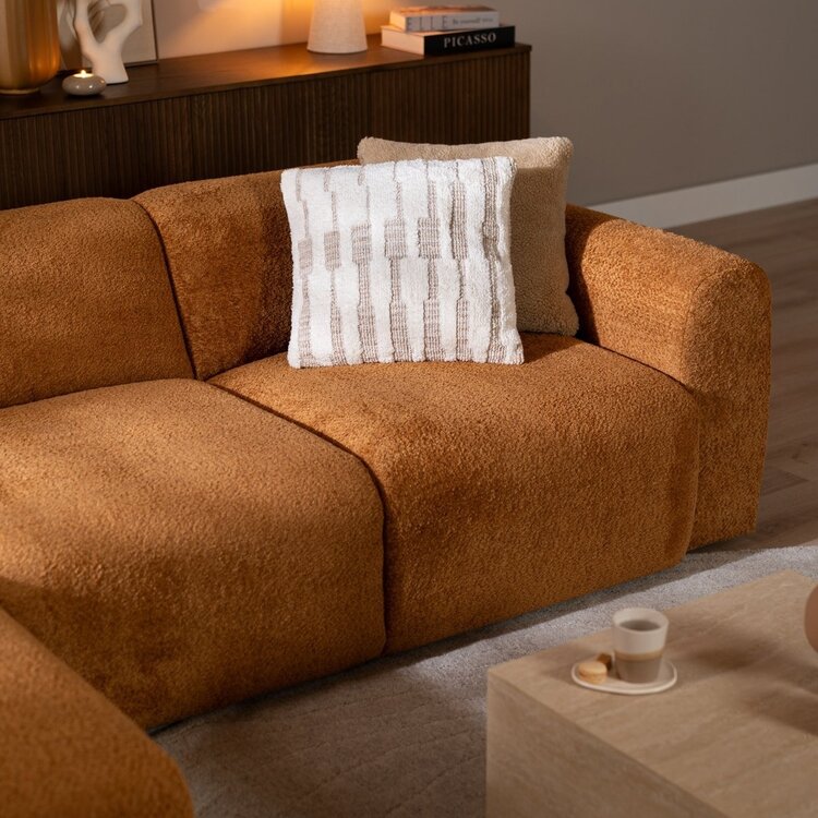 Hoekbank Maine XL bouclé stof terracotta links