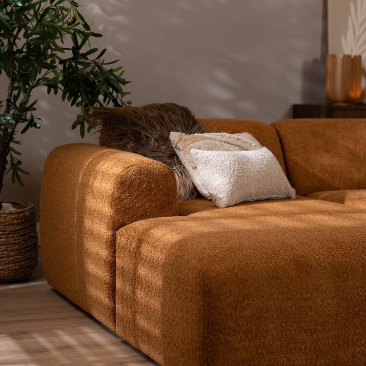 Hoekbank Maine XL bouclé stof terracotta links