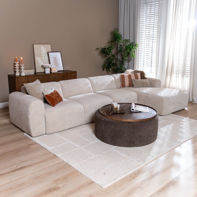Hoekbank Maine XL chenille stof beige rechts
