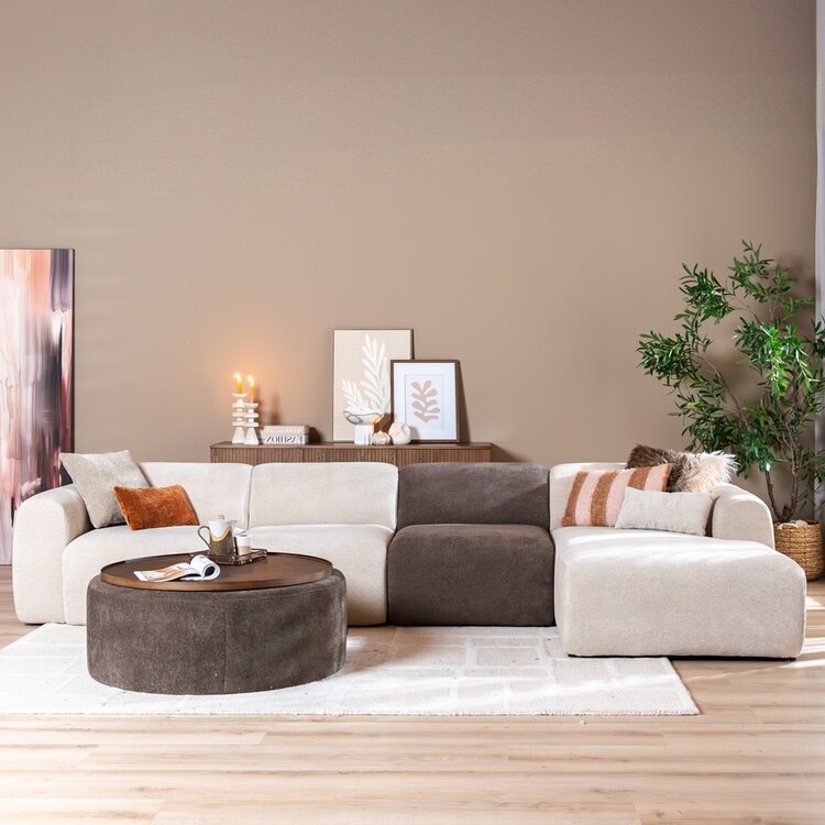 Hoekbank Maine XL chenille stof beige rechts