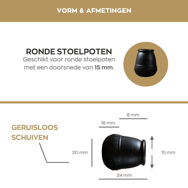 Vloerbeschermer set S (voor 4 poten) zwart Ø15 mm