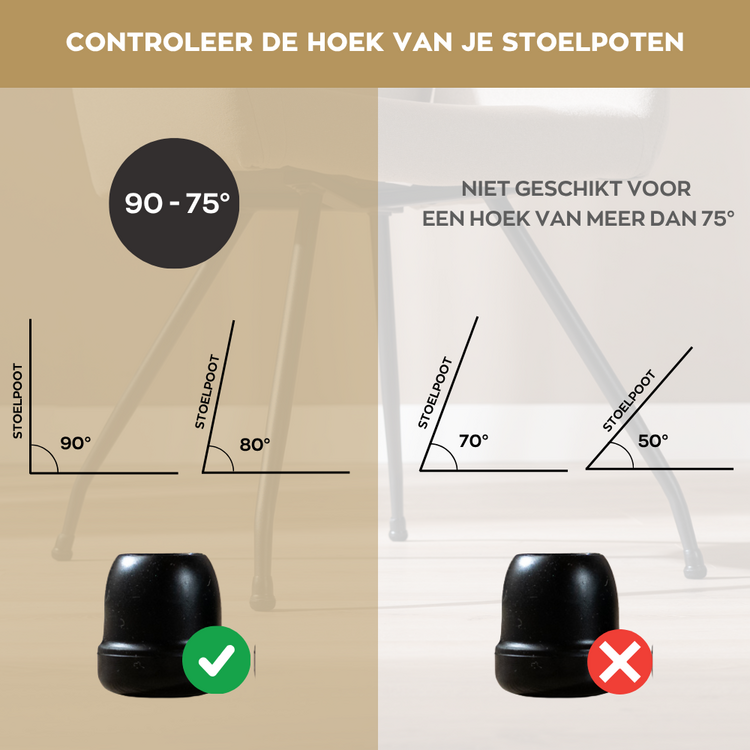 Vloerbeschermer set L (voor 4 poten) zwart Ø19-25 mm tapijt