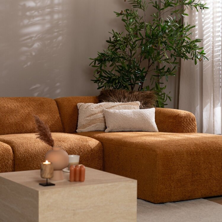 Hoekbank Maine XL bouclé stof terracotta rechts