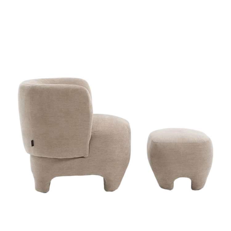 Fauteuil met hocker Emma velvet beige