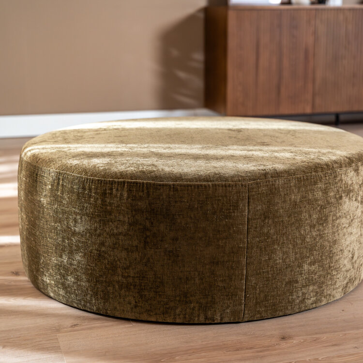 Poef Elle rond chenille olijf groen ø100 cm