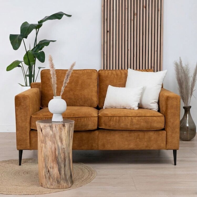 Velvet bank 2-zits Florida okergeel/cognac