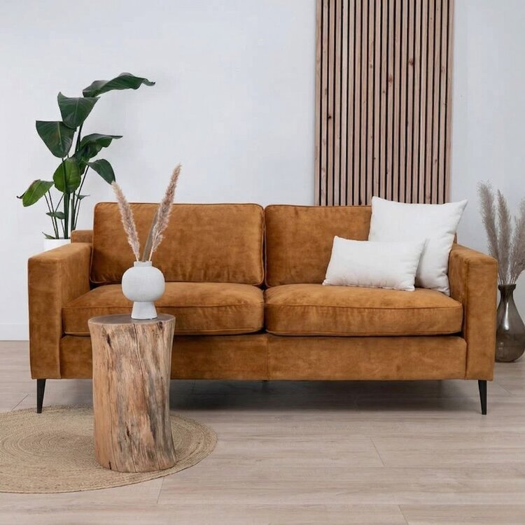 Velvet bank 3-zits Florida okergeel/cognac