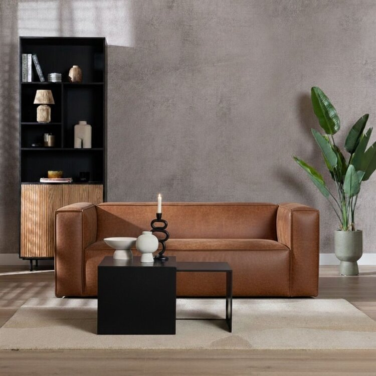 Industriële bank 2,5-zits Memphis eco-leer cognac
