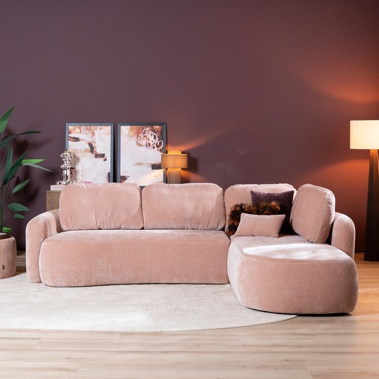 Hoekbank Vienna chenille roze rechts