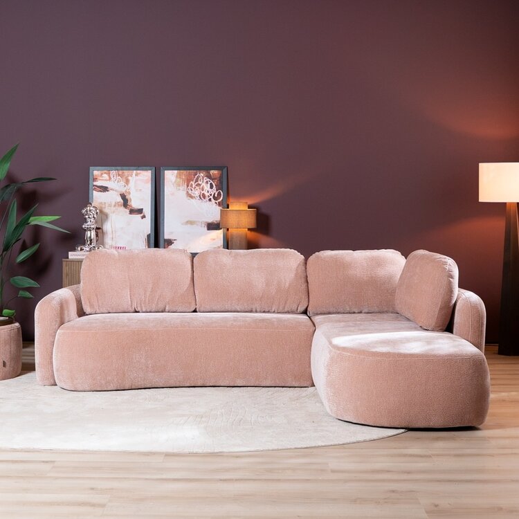 Hoekbank Vienna chenille roze rechts