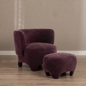 Fauteuil met hocker Emma velvet paars