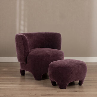Fauteuil met hocker Emma velvet paars