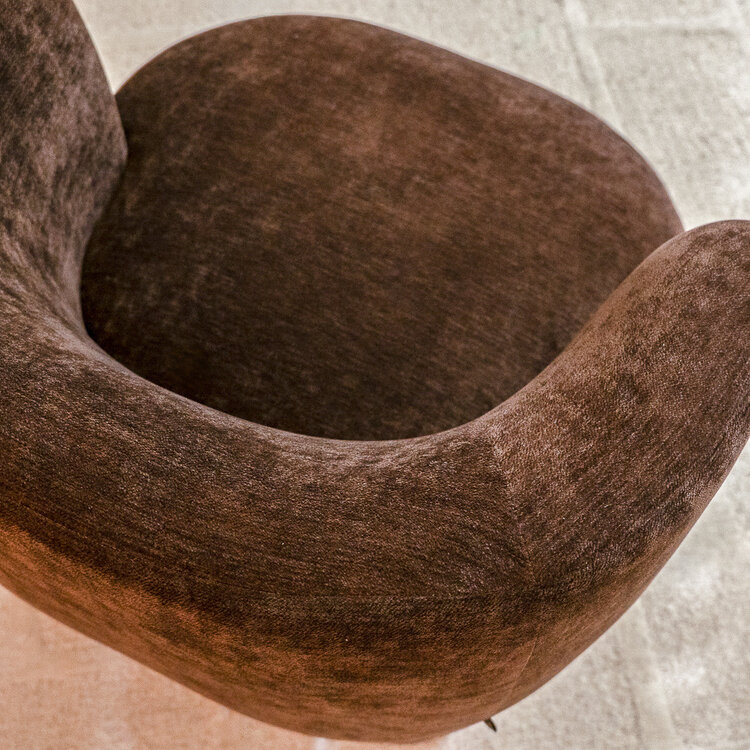 Fauteuil met hocker Emma velvet bruin