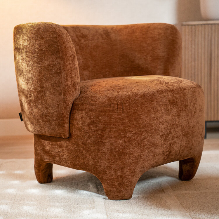 Fauteuil met hocker Emma velvet oker