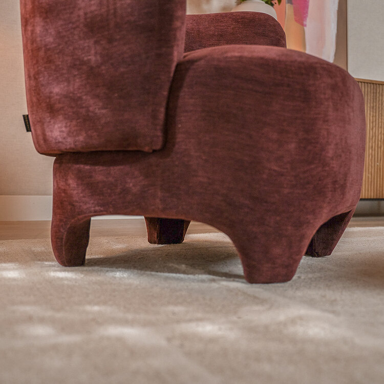 Fauteuil met hocker Emma velvet paars